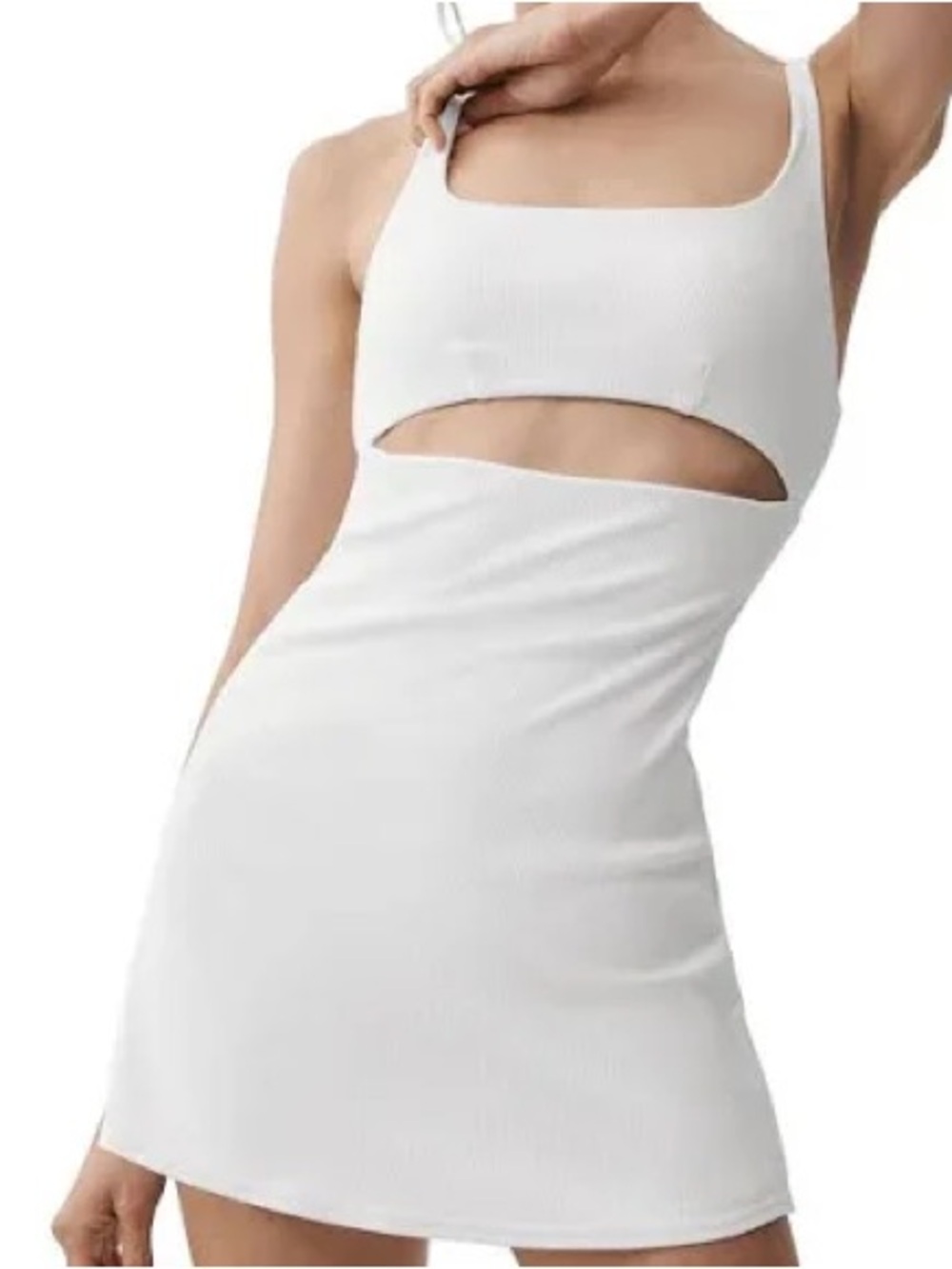 ALO Yoga White Cutout Mini Dress with Square Neck